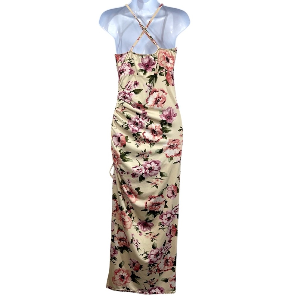 Floral Ruched Maxi Dress in Cream and Pink Flowers - Picture 7 of 12